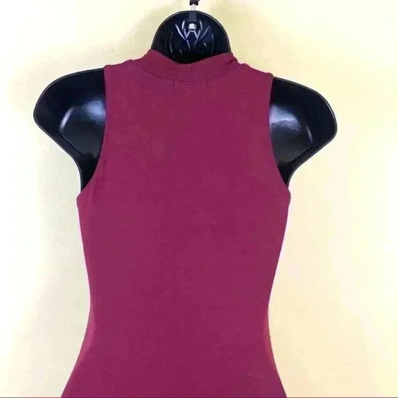 Velvet Torch Burgundy Sleeveless High Neck Bodycon Rayon Dress - Picture 8 of 13
